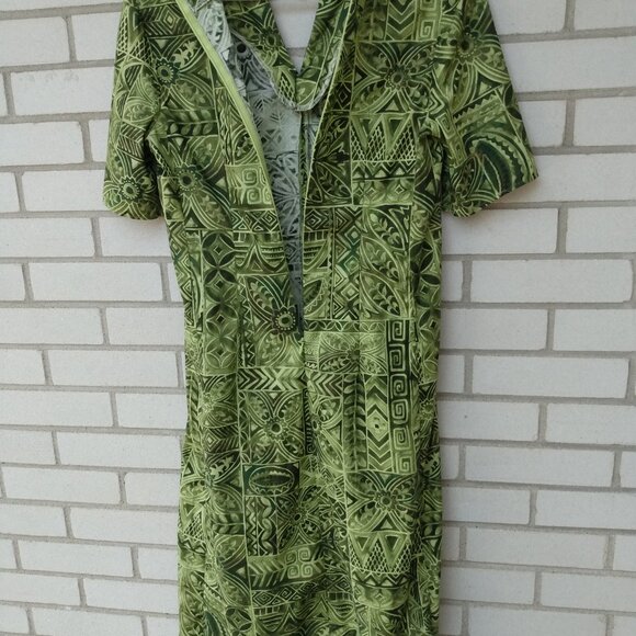 Amish Mennonite NO Cape Dress 36"B 32.5"W Handmade Modest Green Tropical - Picture 8 of 9